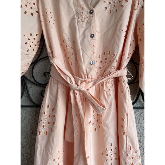 1 State Cotton Eyelet Embroidered Dress - Size Small - Peach/ Pink - Picture 4 of 10